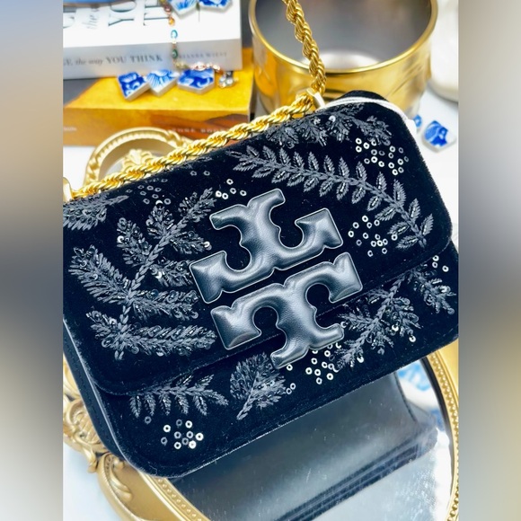 🆕 TORY BURCH 🧿 NWT Eleanor Embroidered Velvet Convertible Shoulder Bag - AUTH - Picture 5 of 16